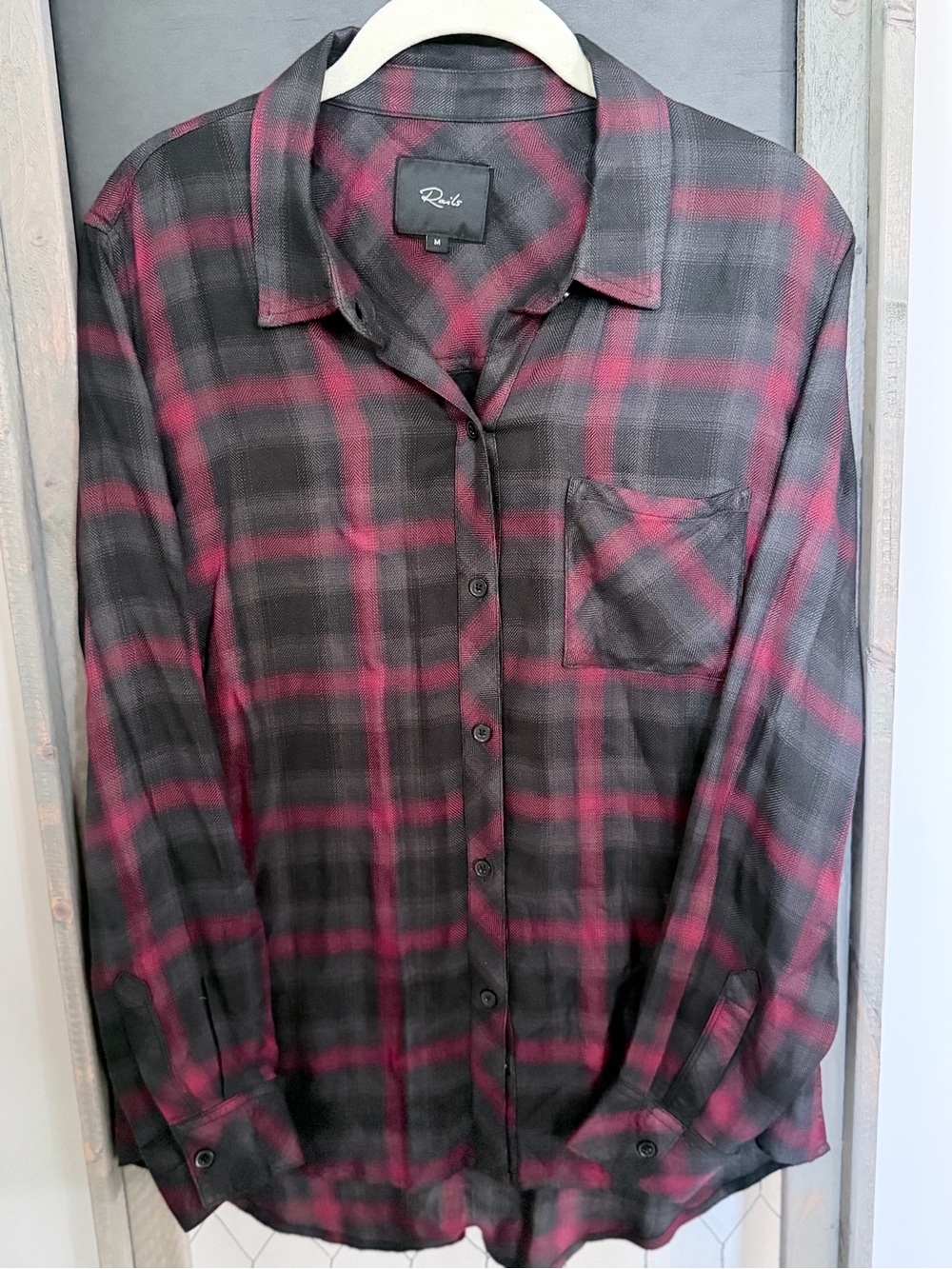 Rails Hunter Plaid Button Down Shirt Scarlet Ash Black Size M Women’s